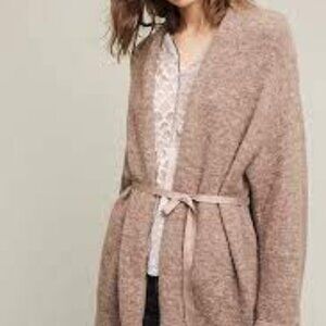 Anthropologie Moth Long Line Tan Open Front Cardigan s